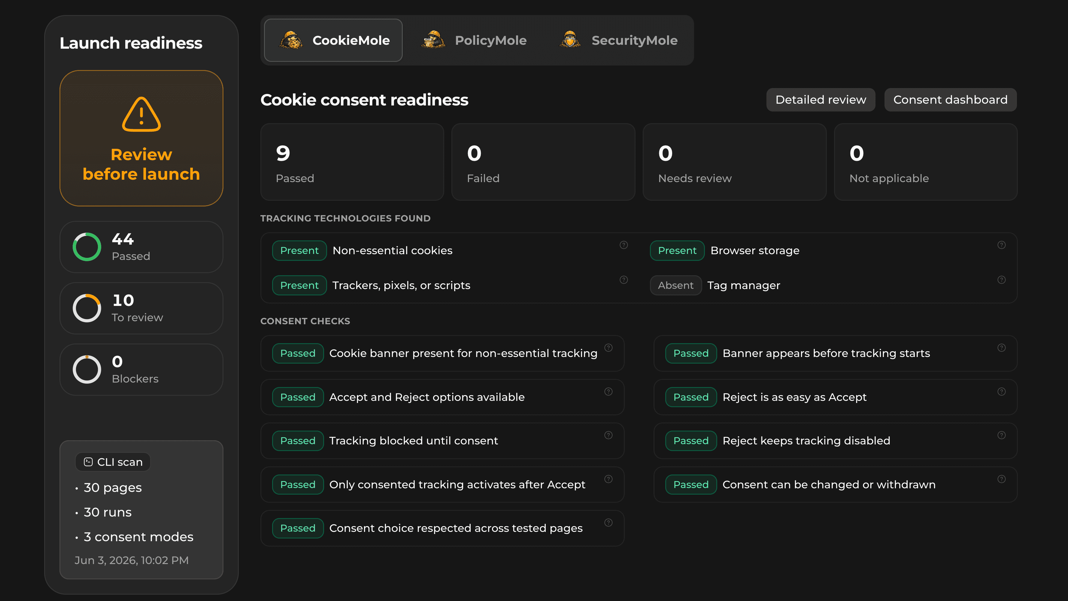 VibeMole website readiness scan preview
